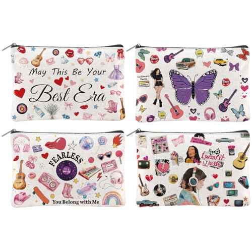 4Pcs Music Gifts Cosmetic Bag 5.91x9.06 inch Canvas Makeup Bags with Zipper Polycotton Travel Toiletry Pouches for Students Teacher Graduation Birthday Christmas Gift