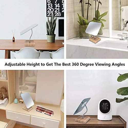 YEAKE Flexible Gooseneck Bamboo Vanity Makeup Mirror,360¡ÆRotation 8" Large Frameless, Folding Portable Table Desk Mirror with Stand for Bathroom Shaving Make Up, Rectangle