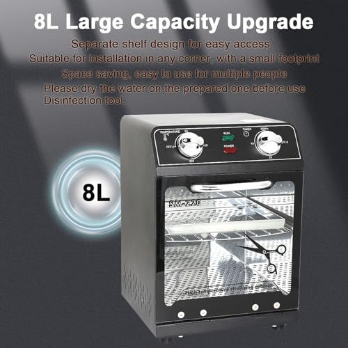 Nail Tool Sterilizer with Timer 8L Multifunctional High Temperature Dry Box Stainless Steel with 1 Stainless Tray for Nail Tools, Tweezers, Other Metal Equipment