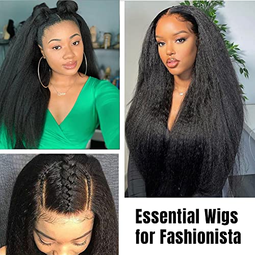 U Part Wig Human Hair Kinky Straight Wigs for Black Women, 14 inch Italian Yaki Straight Half Wig Upgrade U Shape Clip in Wigs Remy Human Hair Extension