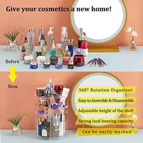 Argox 360¡Æ Rotating Makeup Organizer, Skincare Storage Box, Cosmetic Display Case with Brush Holder Perfume Tray, Multifunctional Rotating Rack Suitable for Dressing Tables and Bathroom Countertops