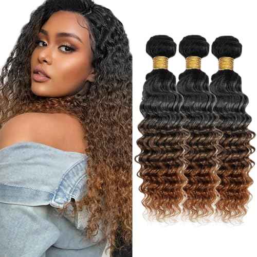 Ombre Deep Wave Bundles Human Hair Chocolate Brown Human Hair Weave 20 22 24 Inch 8A Peruvian Virgin Brown Deep Wave Bundles Human Hair Extensions 100g/Pc