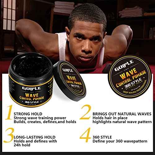 Goiple Natural Wave Pomade for Men Strong Hold, Easy Wash 360 Wave Training Hair Cream, Waves Grease for Men Promotes Layered Waves, Moisture, Control and Silky Shine 4oz