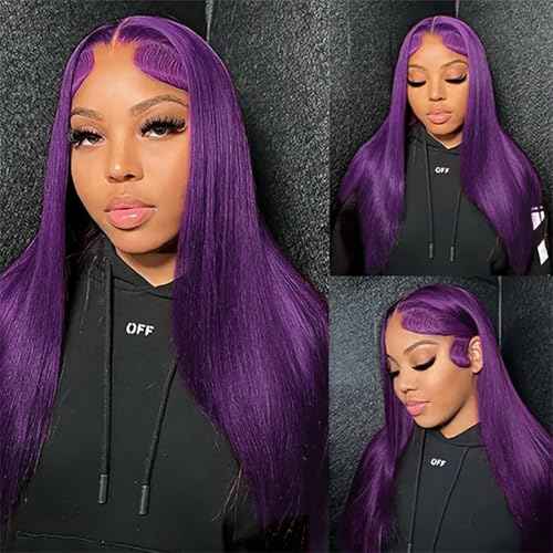 Aubree Glueless Lace Front Wig - Dark Violet Purple Silky Straight Synthetic Hair | Heat Resistant, Pre Plucked Natural Hairline | Ready-to-Wear for Black Women