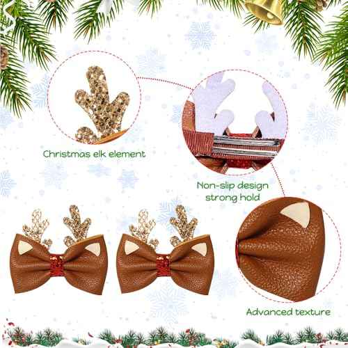 Christmas Hair Clip Brown Bow Antlers Hairpin Glitter Design Cute Hair Accessories for Women Girls Xmas Party Gifts 2Pcs