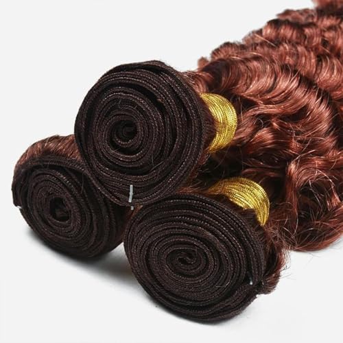 Curly Bundles Human Hair 20 22 24 Inch Reddish Brown Color #33 Deep Wave Human Hair Bundles Unprocessed Brazilian Virgin Hair Double Weft Quick Weave for Black Women