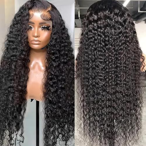 13x6 Deep Wave Lace Front Wigs Human Hair Wigs for Women 180% Density HD Transparent Deep Curly Lace Frontal Wigs Human Hair Pre Plucked with Baby Hair Natural Color 20 Inch