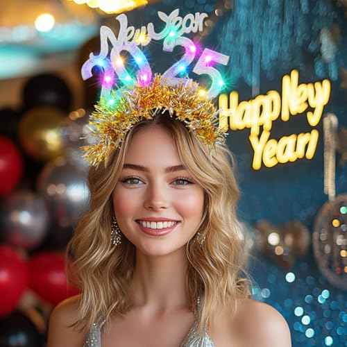 JEAIRTS Light Up Christmas 2025 Headband Glowing New Year Hair Hoop Led Xmas Headpiece Festive Holiday Hair Accessories