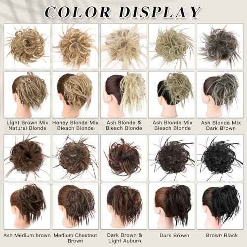 HMD Tousled Updo Messy Bun Hairpiece Hair Extension Ponytail With Elastic Rubber Band Updo Ponytail Hairpiece Synthetic Hair Extensions Scrunchies Ponytail Hairpieces for Women (12H24)