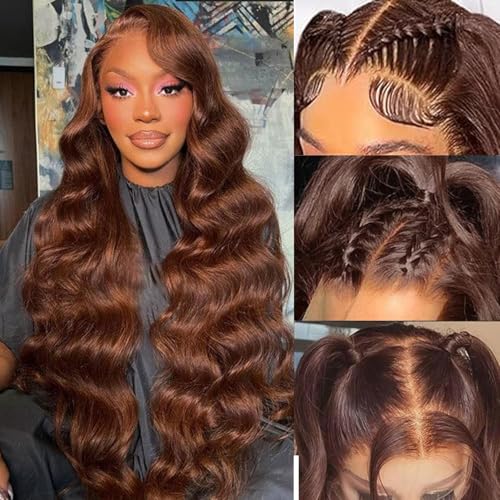 Chocolate Brown Lace Front Wig 13x6 Chocolate Brown Wig Body Wave Lace Front Wigs Human Hair Glueless Wigs 200% Density HD Transparent Body Wave Lace Frontal Wig Human Hair 20 Inch