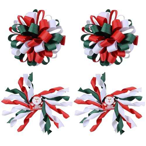 Merry Christmas Hair Bows for Girls Red White Green Korker Curly Ribbon Hair Clips Barrettes Cheer Hairpins Kids Christmas Holiday Party Dress Outfit Decor Accessories Xmas Gift