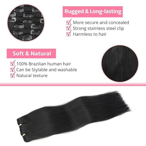 ShowJarlly Clip in Hair Extensions Real Human Hair 22 Inch Straight Clip Ins 8 Pcs Brazilian Remy Hair Extensions for Women Jet Black 110g (#1 Jet Black)