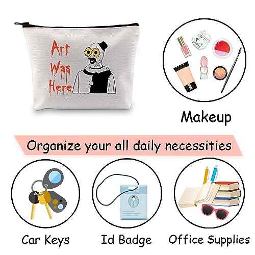 JXGZSO Horror Movie Lover Gift Clown Movie Cosmetic Bag With Zipper Art Was Here Halloween Themed Gift Clown Pouch Bag