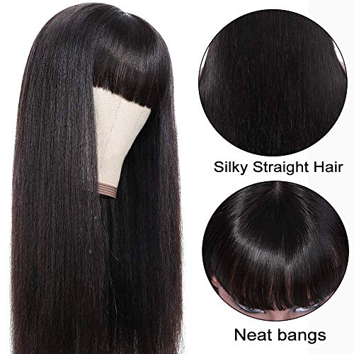 ROSELINE Glueless Wigs Human Hair with Bangs Straight Human Hair Wig with Bangs 150% Density None Lace Front Wigs for Black Women 20inch