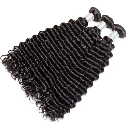 12A Deep Wave Human Hair Bundles 16 18 20 Inch Curly Bundles Human Hair 100% Unprocessed Brazilian Virgin Hair Deep Wave 3 Bundles Double Strong Weft Glossy Hair Bundles Natural Color Soft