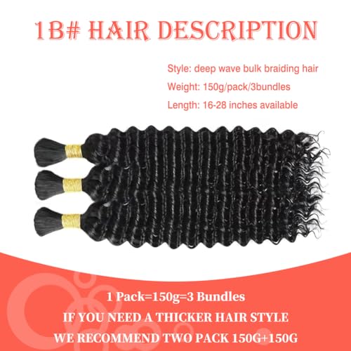 Human Braiding Hair for Boho Braids Human Hair 150g 22 Inch Boho Human Braiding Hair Curly 12A Deep Wave Bulk Bohemian Knotless Braids 3 Bundles Natural Color