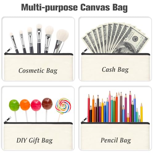 ZeeDix Canvas Pouch- Multi-purpose Cosmetic Bag with Zipper, DIY Craft Canvas Zipper Pouch Blank Makeup Bags Bulk Travel Toiletry Bag for Storage (8.3 x 5 inches)