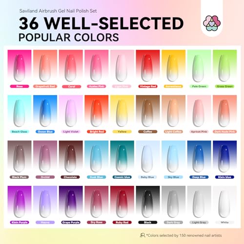 SAVILAND Airbrush Gel Nail Polish: 36 Colors No Need for Dilution Gel Polish Airbrush Paint for Nail Diluted High Pigmented for Acrylic French Gradients Cat Eye Paint Home Salon DIY Christmas Gift