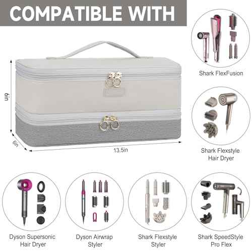 Travel Carrying Case Compatible with Shark Flexstyle/FlexFusion/Hair Dryer,Double-Layer Hair Hot Tools Storage Bag Fits for Dyson Airwrap Styler/Supersonic Hair Dryer and Attachments,Grey-Bag Only