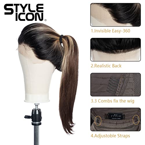 Style Icon Easy-360 Lace Wigs 28" Free Part Lace Frontal Wigs Ombre Synthetic Wig (28", TTOL4/30S/26J)