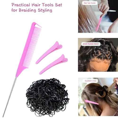 1008 Pcs Hair Beads Set with Hair Styling Tool, 500Pcs Pony Beads, 500Pcs Small Elastic Rubber Bands, 1Pcs Rattail Comb, 2Pcs Duckbill Clips, 5Pcs Quick Beaders for Kids and Girls Hair Braids
