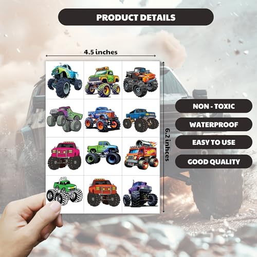 Car and Truck Temporary Tattoos, Cars Waterproof Temporary Tattoo Stickers for Birthday Decorations, Party Supplies, Party Favors, School Rewards Gifts