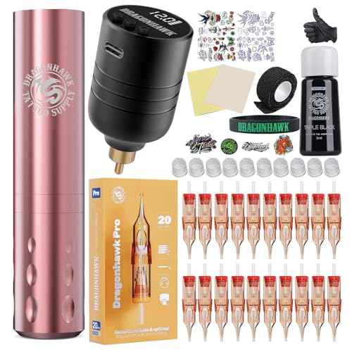 Dragonhawk Tattoo Gun Kit S6 Pro Wireless Tattoo Machine Complete Kit Beginner Tattoo Kit 20 Cartridges Needles