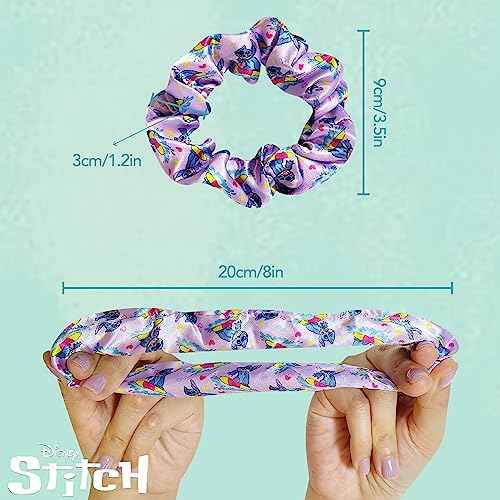 LUV HER Lilo & Stitch Hair Accessory 5 Pcs Set - 1 Regular 9 inch Stitch Hairbrush & 4 Scrunchies - Detangling Brush - Elastic Hair Ties Ropes for Girls, Ages 3+