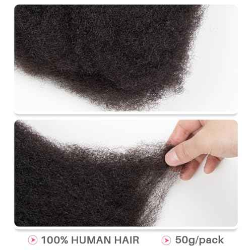 QVR Afro Kinkys Bulk Human Hair for Dreadlocks Extensions Repair Locs, Twist Braiding Afro Kinky Human Hair for Locs 1 Pack 50 Gram Natural Black Color 12 inches