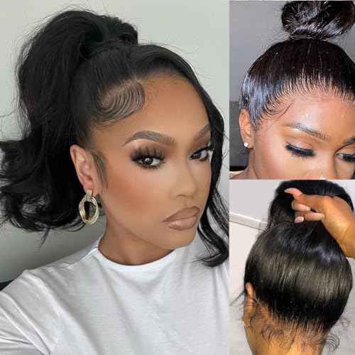 360 Lace Front Wigs Human Hair Pre Plucked Transparent Lace Frontal Wigs for Black Women 360 Hd Full Lace Human Hair Wigs 150% Density Natural Black 12 Inch