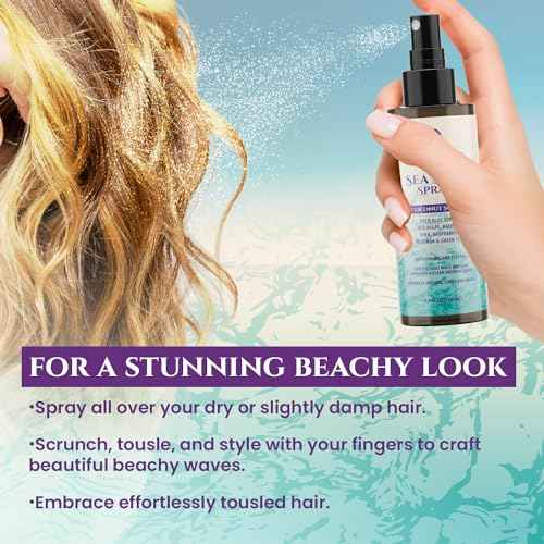 Coconut Sea Salt Hair Texturizing Spray with Castor Oil, Aloe Vera, Red Algae, Kelp, Raspberry, and Green Tea (8.8 Oz)