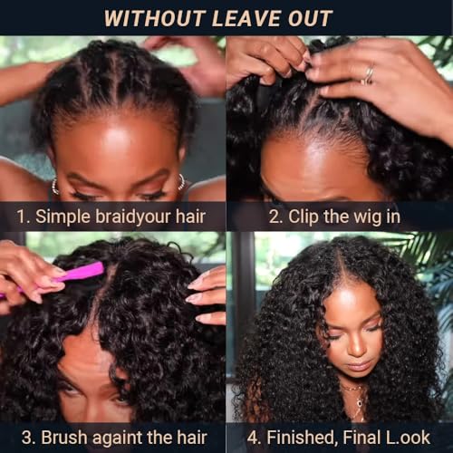 V Part Wig Human Hair Afro Kinky Curly Wig No Leave Out Brazilian Human Hair Wig For Black Women Beginner Friendly 200% Density Upgrade U Part Kinky Curly Wigs 14Inch