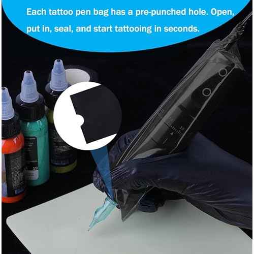 200Pcs Tattoo Machine Covers Self-adhesive Type 2.5¡¿7.4 Inch Tattoo Pen Covers Machine Bags Sleeves for Tattoo Supplies Accessories (Black)
