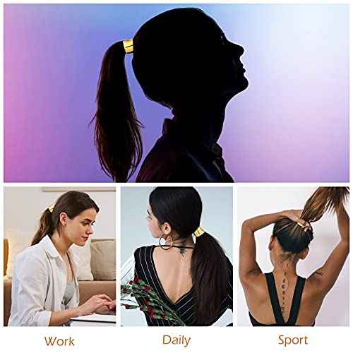 Ponytail Cuff Gold for Women Girls Metal Circle Elastic Hair Ties Rubber Bands Holder Fashion Hair Accessories Ladies Hair Rings Xmas Birthday Valentines Present Set 3 Styles