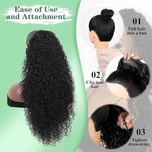 Youthfee 27¡± Drawstring Ponytail Deep Curly Heat Resistant Instant Clip Ponytail Extension Protective Style Afro Kinky Curly Hair Pieces for Women