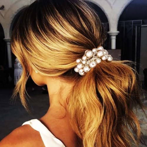 Fashey Pearl Hair Ties Beaded Ponytail Holder Fancy Scrunchies Decorative Hair Accessories for Women