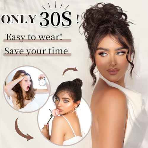 HMD Tousled Updo Messy Bun Hairpiece Hair Extension Ponytail With Elastic Rubber Band Updo Ponytail Hairpiece Synthetic Hair Extensions Scrunchies Ponytail Hairpieces for Women (12H24)