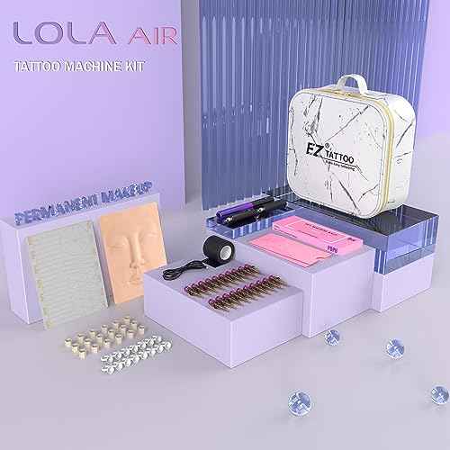 EZ Tattoo Kit - Tattoo Machine Kit Complete with Permanent Makeup Tattoo Machine Pen with 3Pcs Battery Power for Tattoo Beginners and Women Artists (Lola Air Silver)
