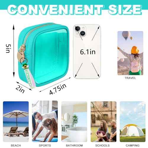 Mini Makeup Bag Pouch for Women And Girls, Clear PVC & Nylon Bag with Zipper, Waterproof Preppy Toiletry Bag Cute (Green)