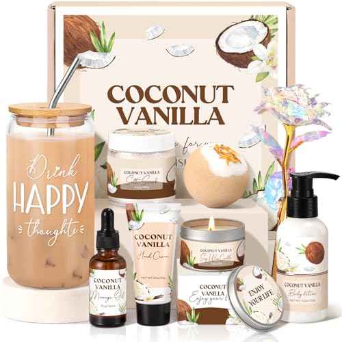 Spa Gift Baskets for Women, Vanilla Coconut Bath and Body Gifts Set for Women, Home Spa Self Care Gift, Relaxing Bath Set for Mom Wife Sister Friends Sister Girlfriend, Mother¡¯s Day Thank You Gifts