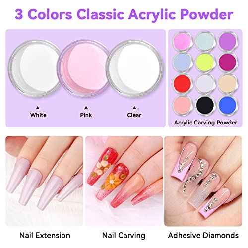 Saviland Acrylic Nail Kit with Drill ? Nail Kit Acrylic Set for Nails Extension with Brush Gel Polish Builder Nail Gel Portable U V Light for Home DIY