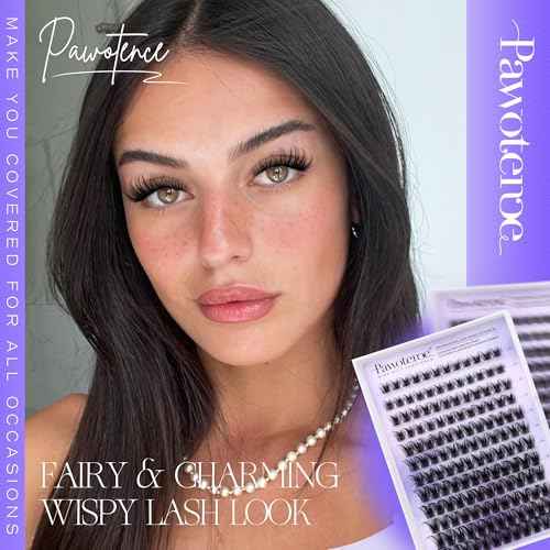Pawotence Lash Clusters Wispy Cluster Eyelash Extensions 10-18mm Individual Lashes DIY Cluster Lashes Extension Soft Comfortable Eyelash Clusters with Thin Band