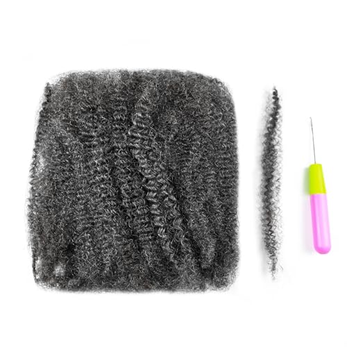 16inch Afro Kinkys Bulk Human Hair Human Hair for Locs/Twists/Braids/Repair Locs Afro Kinky Curly Bulk Can Bleach And Dye(#SALT&PEPPER,16inch 50g)