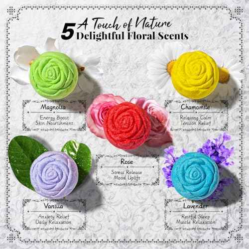 Bath Bomb Gift Set for Women ? 10 Pack Handmade with Natural Essential Oils, 5 Aromatic Scents, Relaxing Rose Bubble Bath, Self Care Birthday & Summer Gifts for Mom, Wife, and Her
