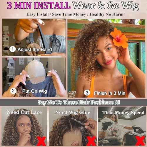 Ombre Curly Bob Wig Human Hair Glueless Wigs Human Hair Pre Plucked Pre Cut Short Highlights Closure Bob Wig Water Wave Middle Part Balayage Lace Frontal Human Hair Wigs for Black Women 4/27 14Inch