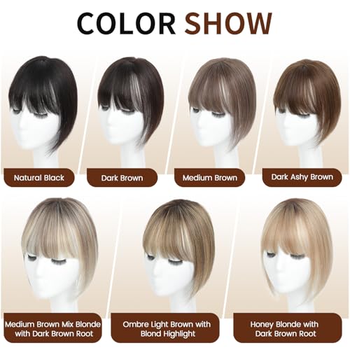 Hair Toppers for Women Real Human Hair, 10 Inch 360¡Æ Cover Hair Toppers for Women with 3.5x4 inch Hand-woven Swiss Base (Medium Brown Mix Blonde with Dark Brown Root)