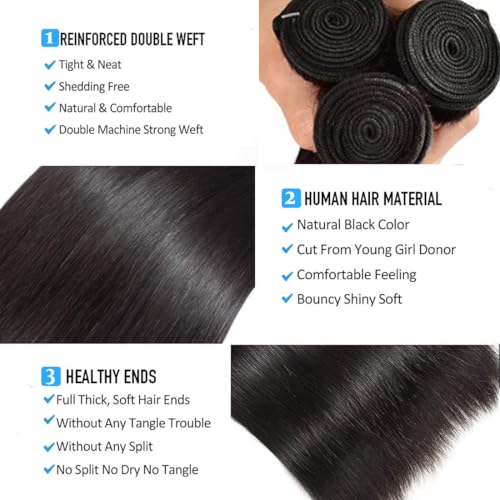 Straight Bundles Human Hair 20 22 24 Inch 100% Unprocessed Brazilian Virgin Hair Straight Weave Bundle Human Hair Bundles Real Natural Black Human Hair Extensions
