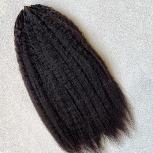 Kinky Straight Knotless Pre Separated Crochet Human Hair Extensions Pre Looped Braids Bundles With Threading Burmese Virgin Human Hair for Braiding Micro Link Meadow Hair 16inch 60g