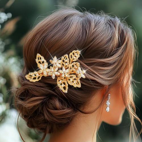 Gold Bridal Hair Comb Crystal Flower Hair Pieces Rhinestone Wedding Hair Accessories for Women