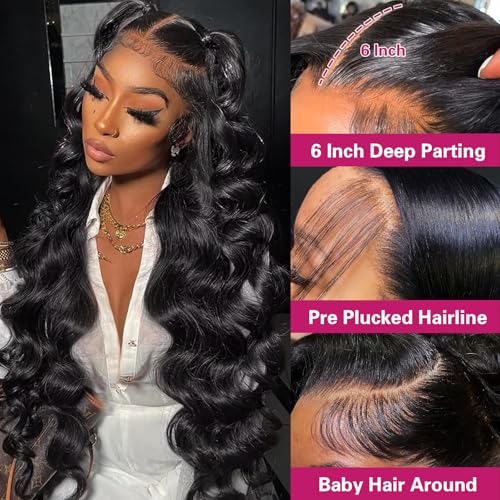 Body Wave Lace Front Wigs Human Hair 200 Density 12a Grade 100% Virgin Human Hair Wigs for Black Women 13x6 Hd Transparent Lace Pre Plucked Natural Black 22 Inch
